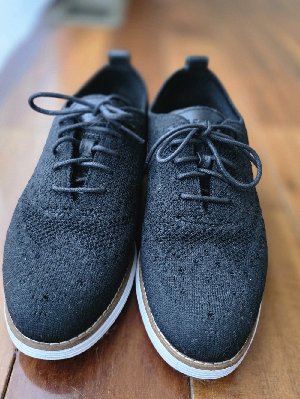 Cole Haan Original Grand Stitchlite Black Knit Wingtip Oxfords 7.5B Classic
